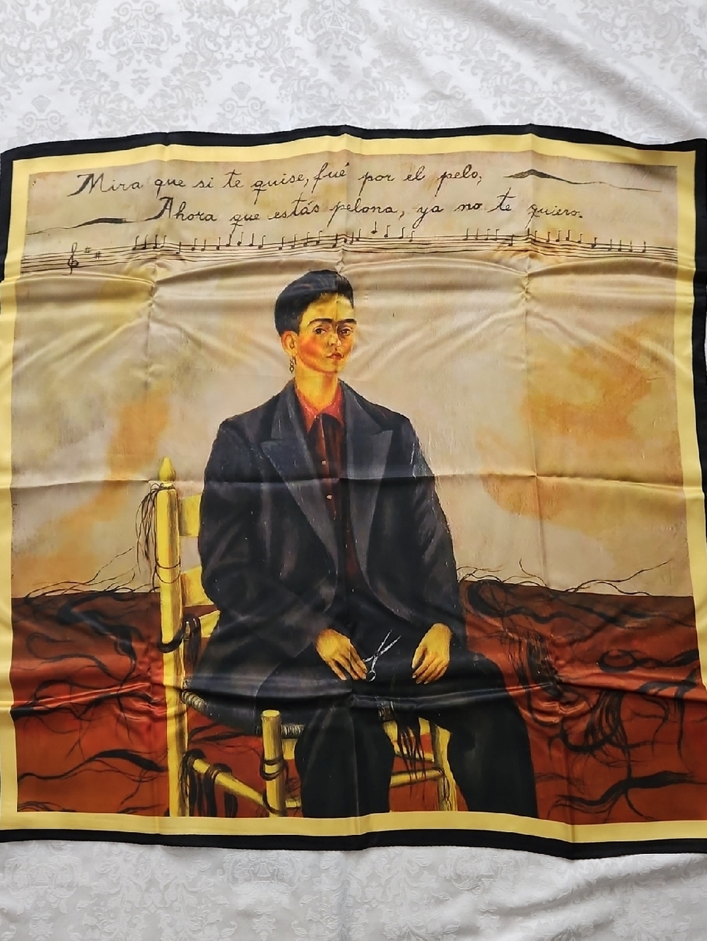 Frida Kahlo Self- Portrait Silk Scarf, 34" X 34". NWOT